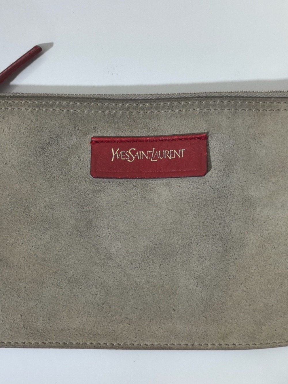 YSL Red Grey Color-Block Leather Suede Tote with Pouch - Picture 10 of 12